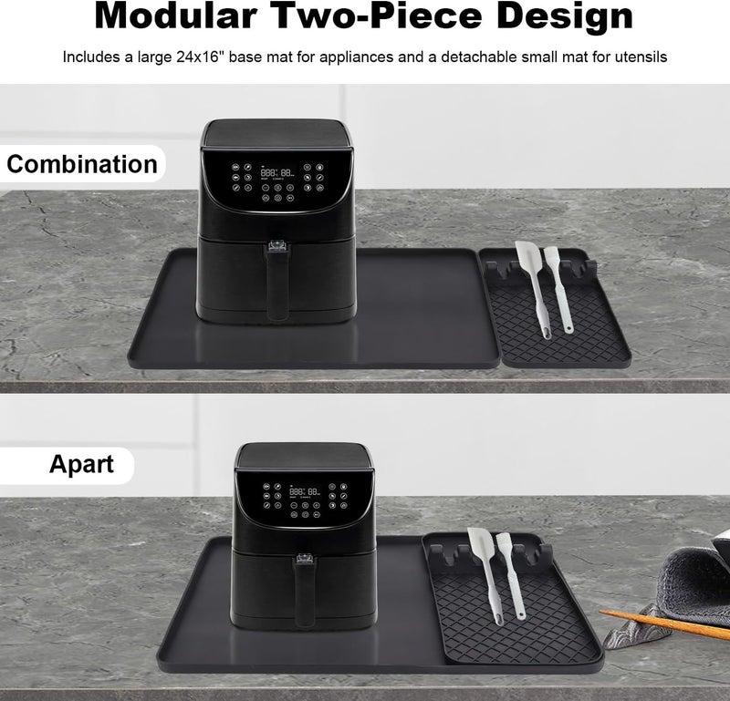JoaSinc Silicone Heat Resistant Mat for Countertop - 24x16 Inch Air Fryer Mat with Kitchen Accessories Holder Pad for Microwave/Oven,Compatible with Ninja/Cosori/Chefman/Toshiba - Black - Image 4